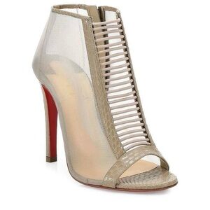 Christian Louboutin Trouble 100 Champignon Nude Mesh Ankle Heel Pump Bootie 7.5
